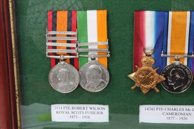 Lot 536 - Group of replica medals mounted in glazed frame, together with badges (3 frames)