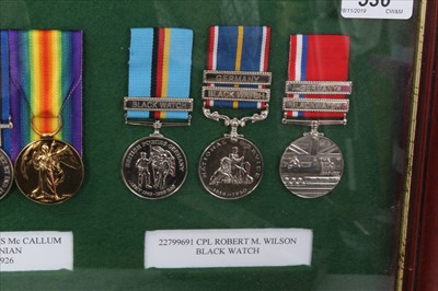 Lot 536 - Group of replica medals mounted in glazed frame, together with badges (3 frames)