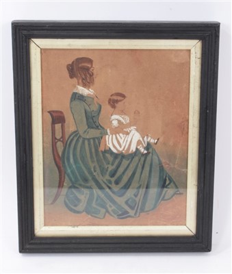 Lot 1176 - English School, circa 1820, watercolour portrait of a seated mother and child