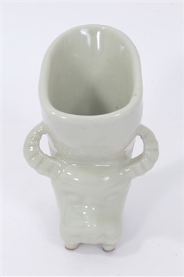 Lot 288 - Chinese celadon glazed libation cup, with moulded beast mask