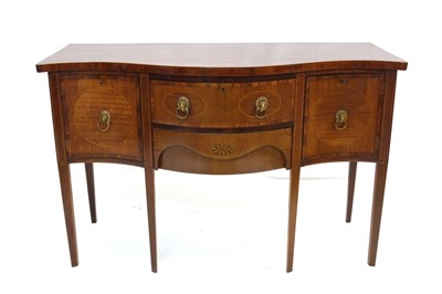 Lot 1674 - Good quality 19th century inlaid mahogany serpentine sideboard with gilt brass lions head handles