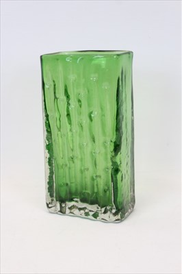 Lot 2019 - Whitefriars bamboo vase, of rectangular form, in Meadow Green, designed by Geoffrey Baxter, 20.5cm in height