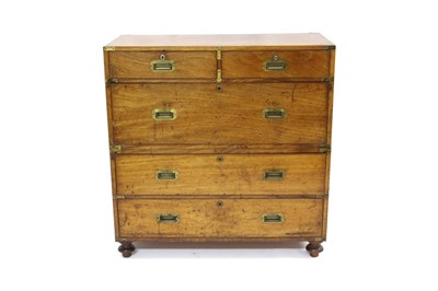 Lot 1623 - Good 19th century teak and brass bound campaign chest