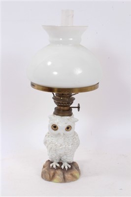 Lot 1163 - 19th century Continental porcelain oil lamp in the form of an owl