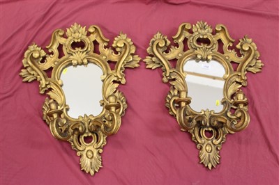 Lot 1742 - Pair of late 19th century Rococo carved wood and gilt girondole mirrors