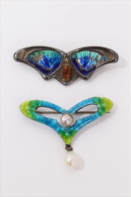 Lot 3232 - Charles Horner Art Nouveau silver and enamel brooch and one other similar style brooch (2)