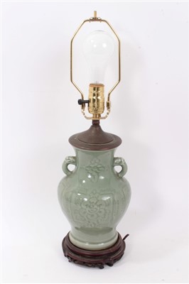 Lot 1288 - Celadon vase lamp