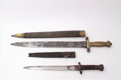 Lot 725 - 19th century French short sword in scabbard and bayonet