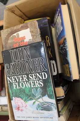 Lot 1295 - Books - Peter Benchley - Jaws, 1974 first edition, published Andre Deutsch, London, with dust jacket, together with Ian Fleming - The Man with the Golden Gun, 1965 first edition, and various other...