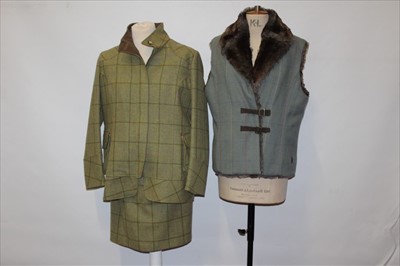 Lot 3100 - Ladies tweed skirt suit by Equetech and tweed faux fur lined gilet by Jack Murphy both size 18