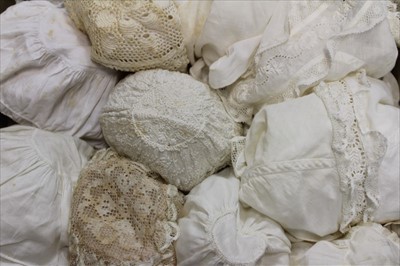 Lot 3069 - Selection of 19th and early 20th century baby bonnets.  White-work with lace, crochet and filet lace.