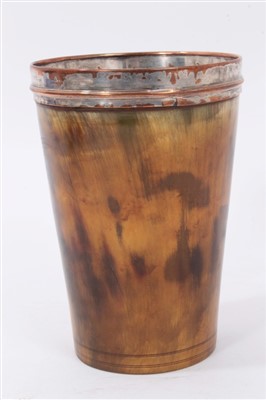 Lot 1128 - Large antique horn beaker with metal lined interior