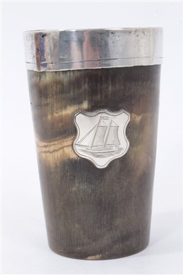 Lot 1130 - Antique horn beaker with silver rim