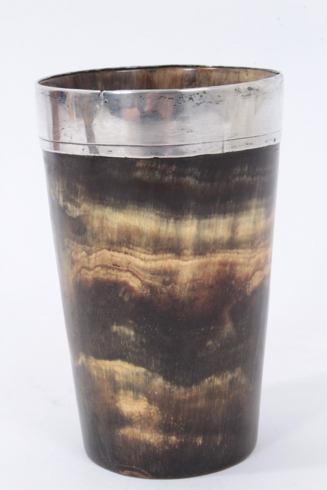 Lot 1130 - Antique horn beaker with silver rim