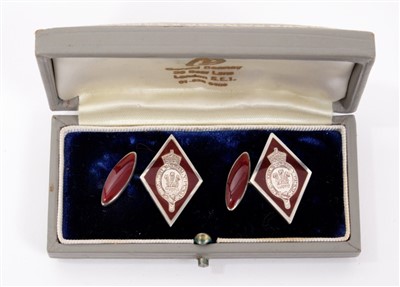 Lot 5 - H.R.H. The Prince of Wales - pair silver and red enamel presentation cufflinks