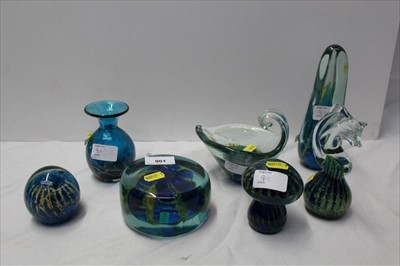 Lot 2055 - Collection of seven pieces of Mdina glassware, to include vase, paperweights and obelisk (7)