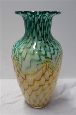 Lot 2065 - Murano Art glass vase with green and yellow decoration, 17.5cm in height