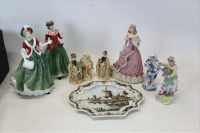 Lot 2075 - Lladro figure- Thursday's Child, Royal Doulton figures- Christmas Day 2000 HN4242, Holly HN3647, together with other decorative china figures