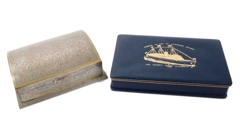 Lot 22 - 1950s blue leather cigarette box with gilt embossed picture of The Royal Yacht