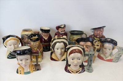 Lot 2082 - Twelve various Royal Doulton and other Toby and Character jugs- Anne of Cleves D6653, Jane Seymour D6646, Catherine Parr D6664, Catherine Howard D6645, Catherine of Aragon D6643, Character Jugs fro...