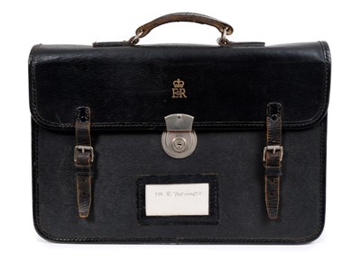 Lot 23 - 1950s/1960s official black leather briefcase with gilt tooled crowned ER II royal cipher