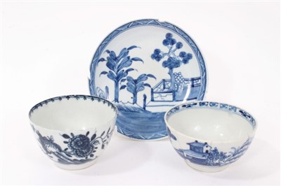 Lot 211 - 18th century Lowestoft tea bowl, Bow tea bowl and saucer