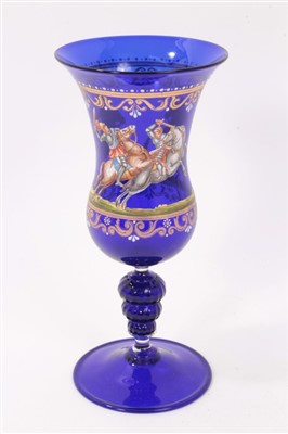 Lot 213 - A Venetian blue enamelled glass goblet