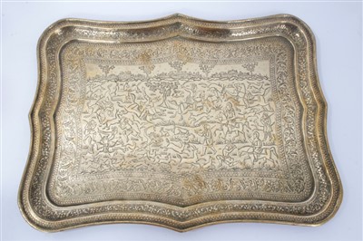 Lot 1135 - Brass Qajar Tray with hunting decoration