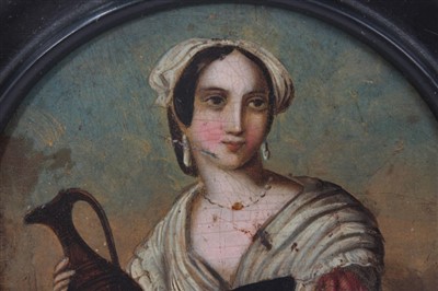 Lot 1183 - Continental School, Mid 19th century, oil on board, portrait of a Lady with ewer