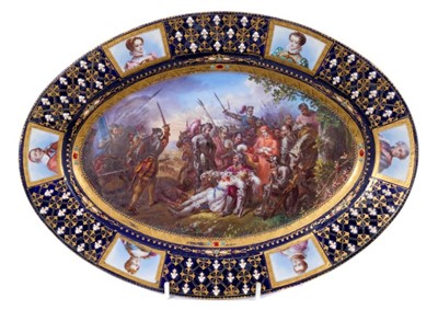 Lot 315 - French Sevres style oval platter with battle scene