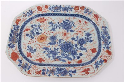 Lot 373 - 18th Century Chinese export platter, decorated in the Imari style with floral patterns