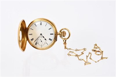 Lot 825 - Gentlemen’s 18ct gold half hunter pocket watch by Vine & Thompson, London