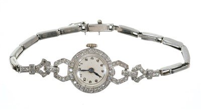 Lot 823 - Art Deco lady’s platinum and diamond cocktail wristwatch