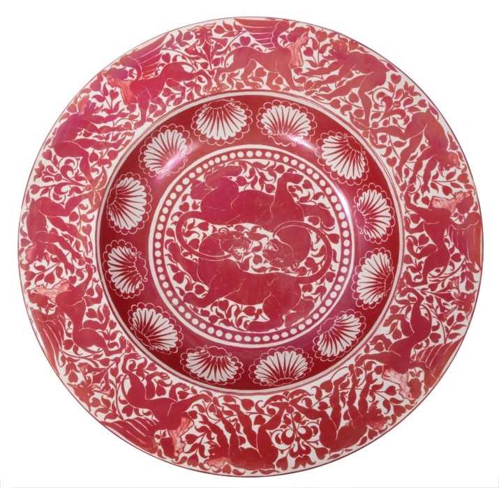 Lot 341 - William de Morgan ruby lustre charger/shallow dish