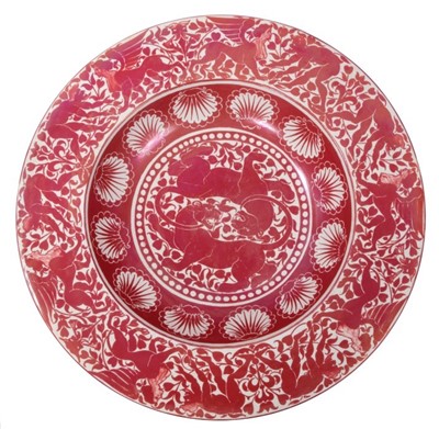 Lot 341 - William de Morgan ruby lustre charger/shallow dish