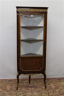 Lot 1735 - French style corner cabinet with glazed door above parquetry panel, on cabriole legs with gilt mounts