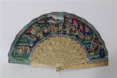 Lot 1117 - 19th Century Chinese Canton carved ivory fan in original lacquered box