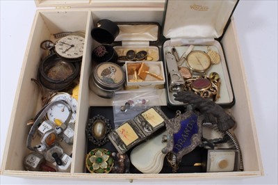 Lot 3261 - Box of costume jewellery and bijouterie to include Victorian mourning brooch, watches, pair of Japanese cufflinks and sundry items