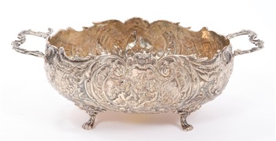 Lot 456 - German Silver two handled bowl of oval form, on paw feet