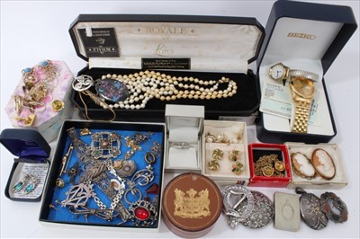 Lot 3299 - Group of Antique silver jewellery to include Victorian locket, other costume jewellery, Seiko Wristwatch etc