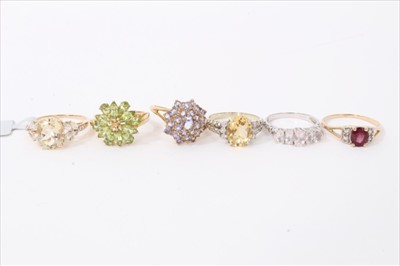 Lot 3329 - Six gold 9ct multi gem set dress rings