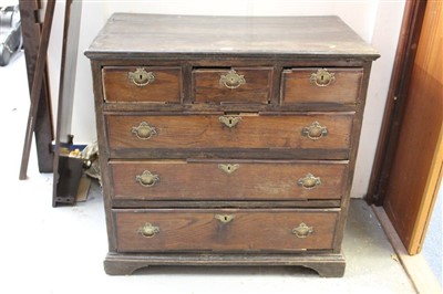 Lot 1766 - Mid 18th century oak and fruitwood crossbanded chest of three short and three long drawers on bracket feet, possibly East Anglian