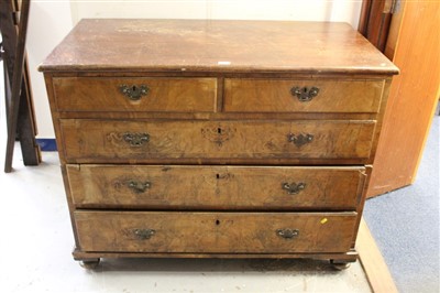 Lot 1767 - Eighteenth century and later walnut and mahogany chest of two short and three long graduated drawers on turned feet