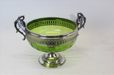 Lot 3597 - WMF table centre with original green glass bowl