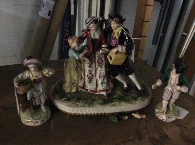 Lot 480 - Continental porcelain figure group, together with a pair of similar figures (3)