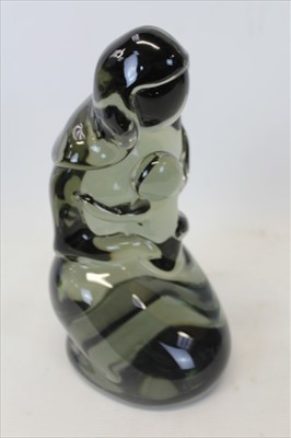 Lot 2098 - 20th century signed limited edition smokey glass mother and child figure