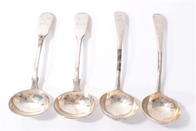 Lot 465 - Two pairs Victorian silver Fiddle pattern cream ladles.