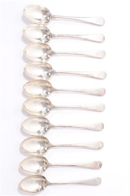 Lot 467 - Ten Victorian silver Old English pattern tea spoons with engraved initial.