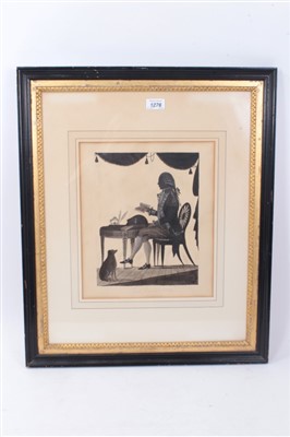 Lot 1276 - Watercolour silhouette- Gentleman in an interior scene named Lord Faucouberg