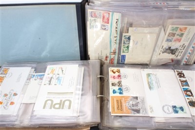 Lot 45 - Collection of Royal related First Day cover stamps on envelopes contained in two albums mostly 1960s-1970s collected by Mr Ernest Bennett R.V.M. The Queen’s Page .